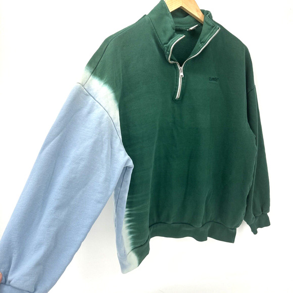 Levi's Sweatshirt Womens Medium Yesterdays 1/4 Zip Green Blue Tie Dye Pullover - Picture 3 of 9